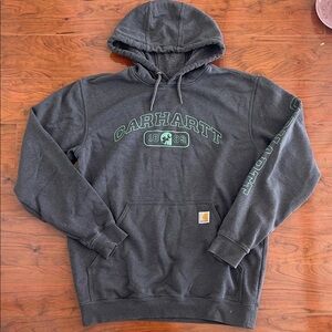 Carhartt Charcoal Gray Hoodie with Mint Green Logo